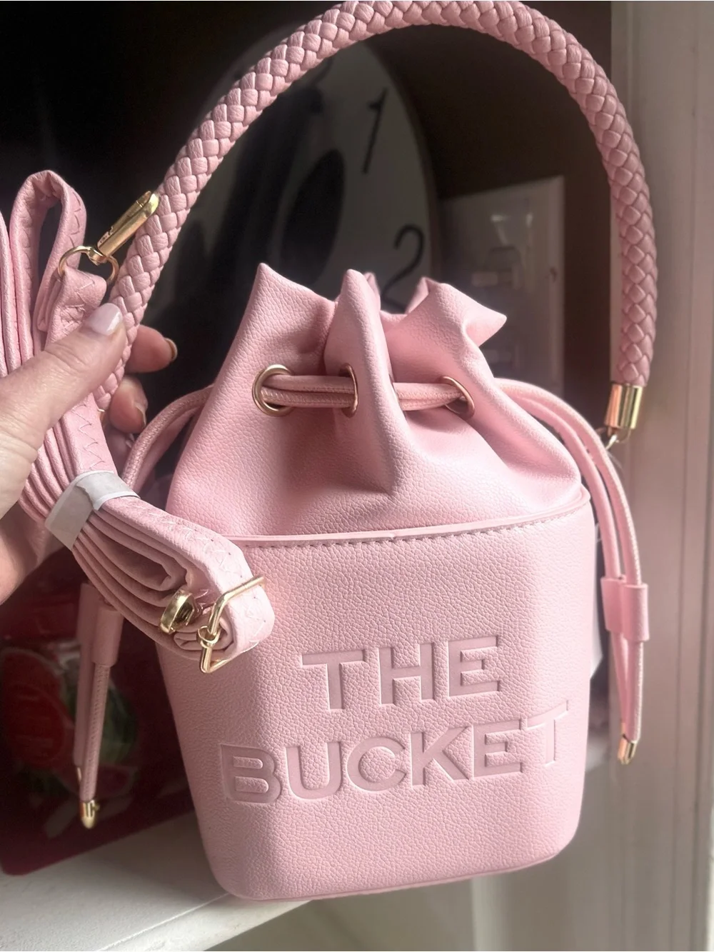 Pink Drawstring Bucket Bag, NEW - Picture 1 of 9